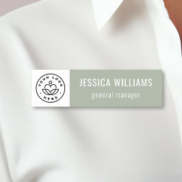 Custom Company Logo Sage Green Employee Namensschild