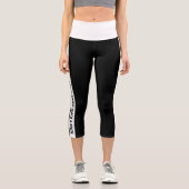 Custom Company Name White Stripe Black Capri Leggings (Vorderseite)