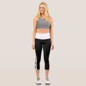Custom Company Name White Stripe Black Capri Leggings (Vorderseite)