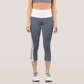 Custom Company Name White Stripe Grey Capri Leggings (Vorderseite)