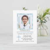 Custom CONFIRMAMATION Cross Blue Boy | FOTO Einladung (Stehend Vorderseite)