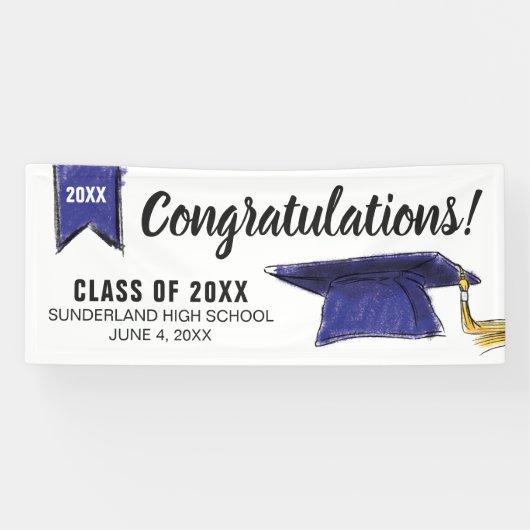 Custom Congrats to Class of 20XX Graduation Cap Banner (Horizontal)