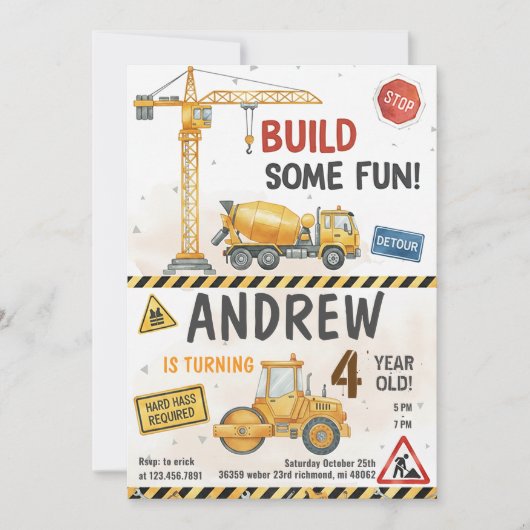 Custom Construction Birthday Invitations Einladung (Vorderseite)