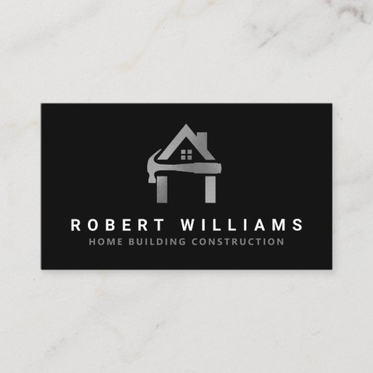 Custom Construction Black Silver Home Building Lux Visitenkarte (Vorderseite)