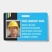 Custom Construction ID Work QR Code Blue Black Ausweis (Vorderseite)