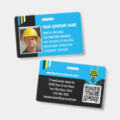 Custom Construction ID Work QR Code Blue Black Ausweis (Vorder- & Rückseite)