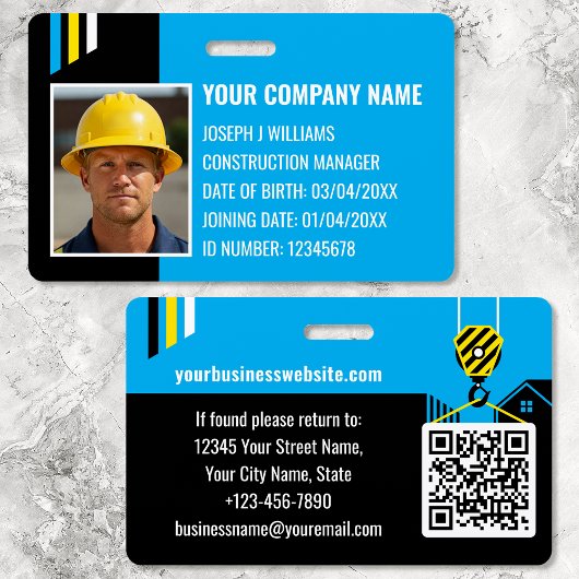 Custom Construction ID Work QR Code Blue Black Ausweis