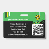Custom Construction ID Work QR Code Green Black Ausweis (Back)