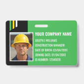 Custom Construction ID Work QR Code Green Black Ausweis (Front)