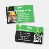 Custom Construction ID Work QR Code Green Black Ausweis (Front & Back)