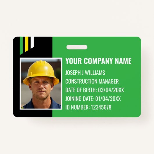 Custom Construction ID Work QR Code Green Black Ausweis (Vorderseite)