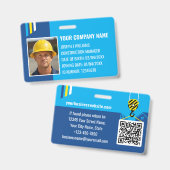 Custom Construction ID Work QR Code Navy Blue Ausweis (Vorder- & Rückseite)