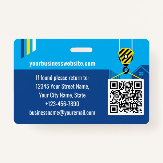 Custom Construction ID Work QR Code Navy Blue Ausweis (Rückseite)