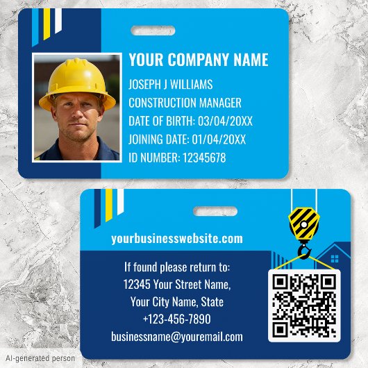 Custom Construction ID Work QR Code Navy Blue Ausweis