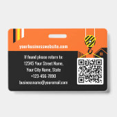 Custom Construction ID Work QR Code Orange Black Ausweis (Rückseite)
