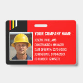 Custom Construction ID Work QR Code Red Black Ausweis (Vorderseite)