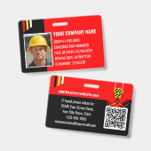 Custom Construction ID Work QR Code Red Black Ausweis (Vorder- & Rückseite)