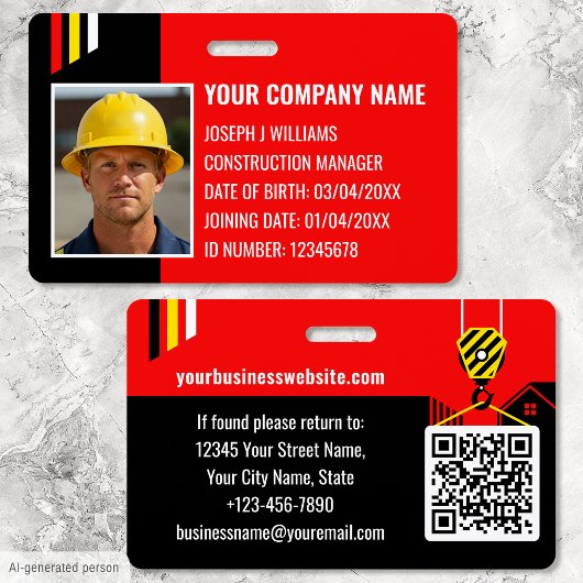Custom Construction ID Work QR Code Red Black Ausweis