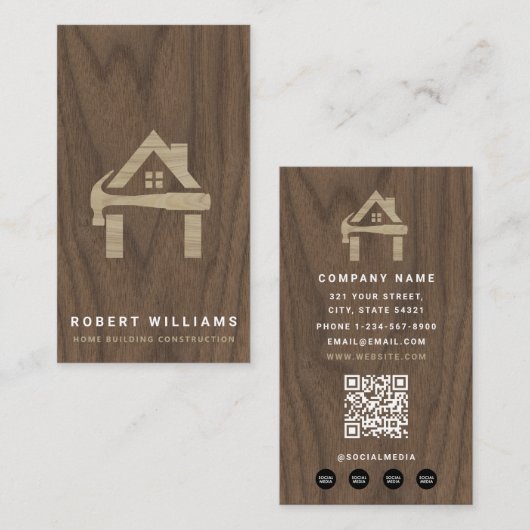 Custom Construction Wood Home Building Lux Visitenkarte (Vorne/Hinten)