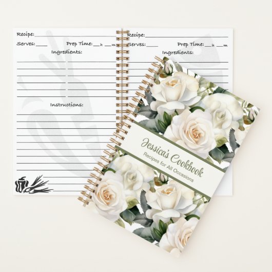 Custom Cookbook White Roses Rezeptur Notebook Notizblock (Innen)