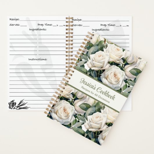 Custom Cookbook White Roses Rezeptur Notebook Notizblock (Innen)