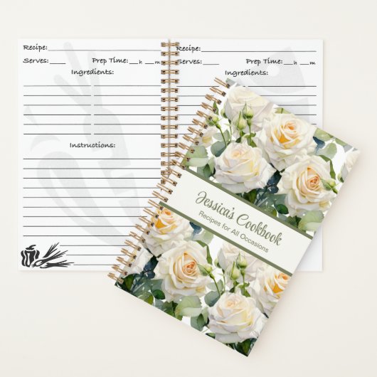 Custom Cookbook White Roses Rezeptur Notebook Notizblock (Innen)