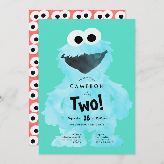 Custom COOKIE MONSTER Sesame Street Birthday Einladung (Vorne/Hinten)