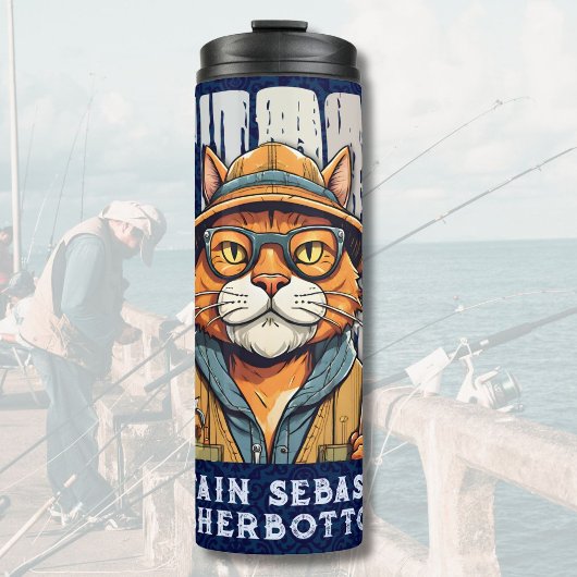 Custom Cool Cat Retirement Geschenke für Fisherman Thermosbecher