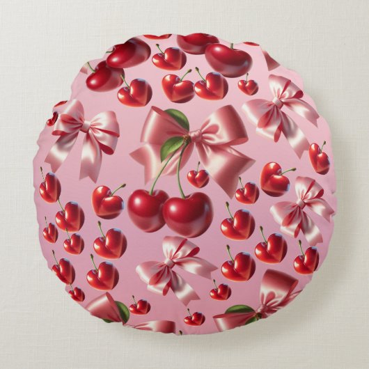 Custom Coquette Heart Bow Pattern Wrapping Paper Rundes Kissen (Vorderseite)