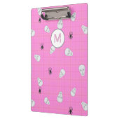 Custom Coquette Pink Kariert Halloween Skulls Klemmbrett (Links)