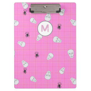 Custom Coquette Pink Kariert Halloween Skulls Klemmbrett