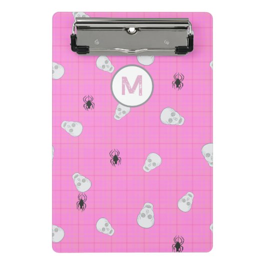 Custom Coquette Pink Kariert Halloween Skulls Mini Klemmbrett (Vorderseite)