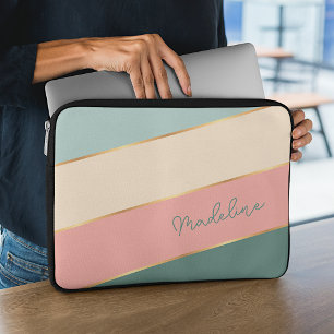 Custom Coral Blush Mint Green Ivory Stripe Art Laptopschutzhülle