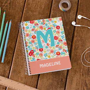 Custom Coral Blush Pink Aqua Blue Blume Muster Notizblock