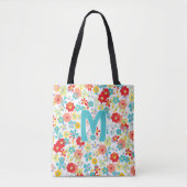 Custom Coral Blush Pink Aqua Blue Blume Muster Tasche (Vorderseite)