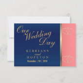 Custom - Coral & Navy Blue mit Gold Hearts - UAWG RSVP Karte (Rückseite)