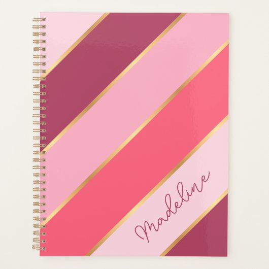 Custom Coral Red Blush Mauve Pink Gold Streifen Planer (Vorderseite)