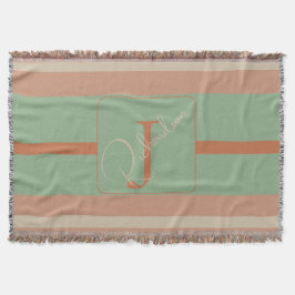 Custom Coral Sage Stripe Monogram Boho Pastel Chi Decke
