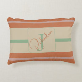 Custom Coral Sage Stripe Monogram Boho Pastel Chi Dekokissen