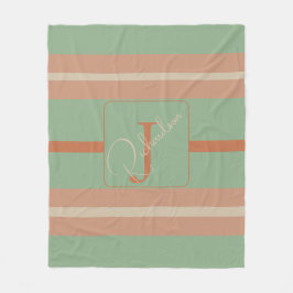 Custom Coral Sage Stripe Monogram Boho Pastel Chi Fleecedecke