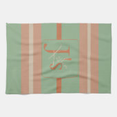 Custom Coral Sage Stripe Monogram Boho Pastel Chi Geschirrtuch (Horizontal)