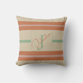 Custom Coral Sage Stripe Monogram Boho Pastel Chi Kissen
