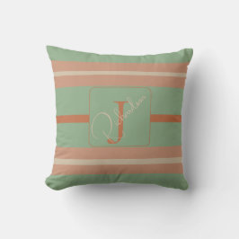 Custom Coral Sage Stripe Monogram Boho Pastel Chi Kissen