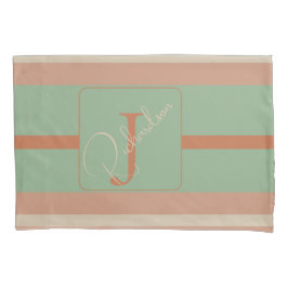 Custom Coral Sage Stripe Monogram Boho Pastel Chi Kissenbezug