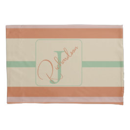 Custom Coral Sage Stripe Monogram Boho Pastel Chi Kissenbezug