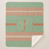 Custom Coral Sage Stripe Monogram Boho Pastel Chi Sherpadecke (Vorderseite)