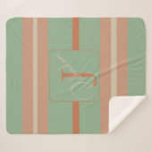 Custom Coral Sage Stripe Monogram Boho Pastel Chi Sherpadecke (Vorderseite (Horizontal))