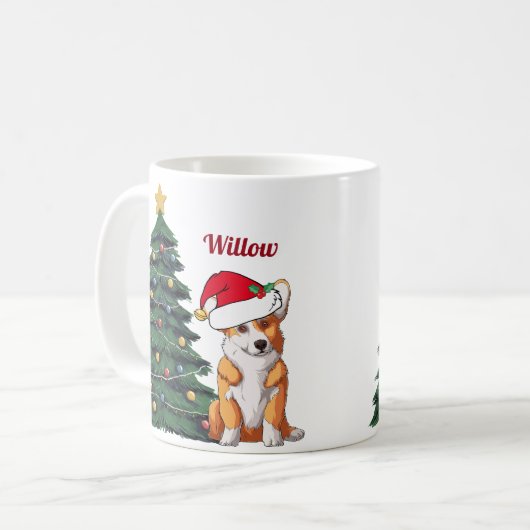 Custom Corgi Weihnachtsbaumhund in Weihnachtsmannm Kaffeetasse (Vorderseite Links)