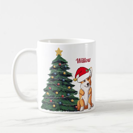 Custom Corgi Weihnachtsbaumhund in Weihnachtsmannm Kaffeetasse (Links)
