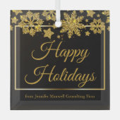 Custom Corporate Christmas Black Gold Snowflags Ornament Aus Glas (Vorderseite)